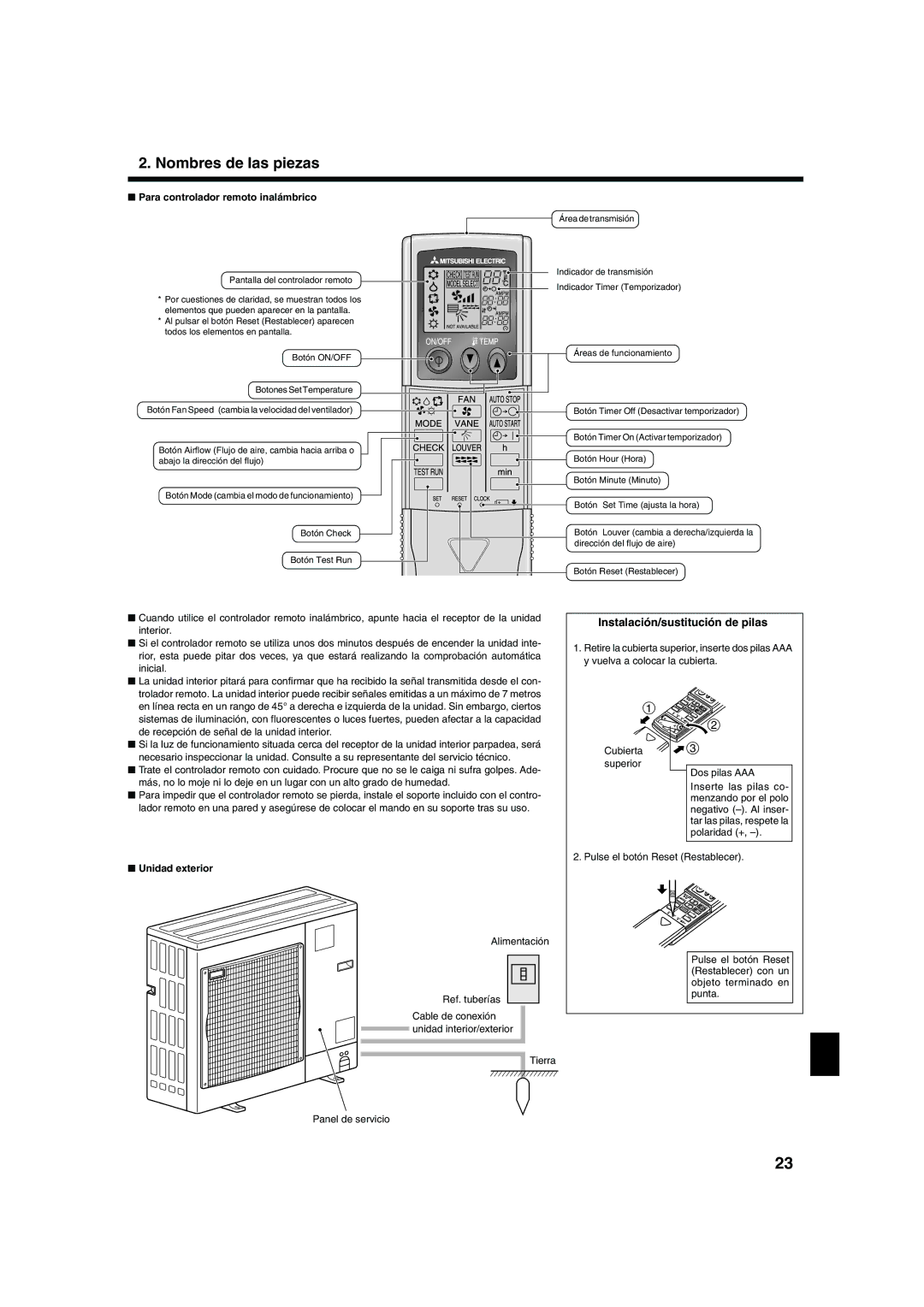 Mitsubishi Electronics PKA-AGAL Instalación/sustitución de pilas, Para controlador remoto inalámbrico, Interior, Inicial 