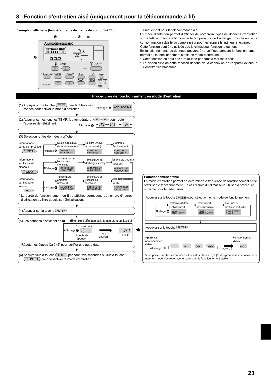 Mitsubishi Electronics PCA-A.KA4 installation manual Exemple d’afﬁchage température de décharge du comp F 