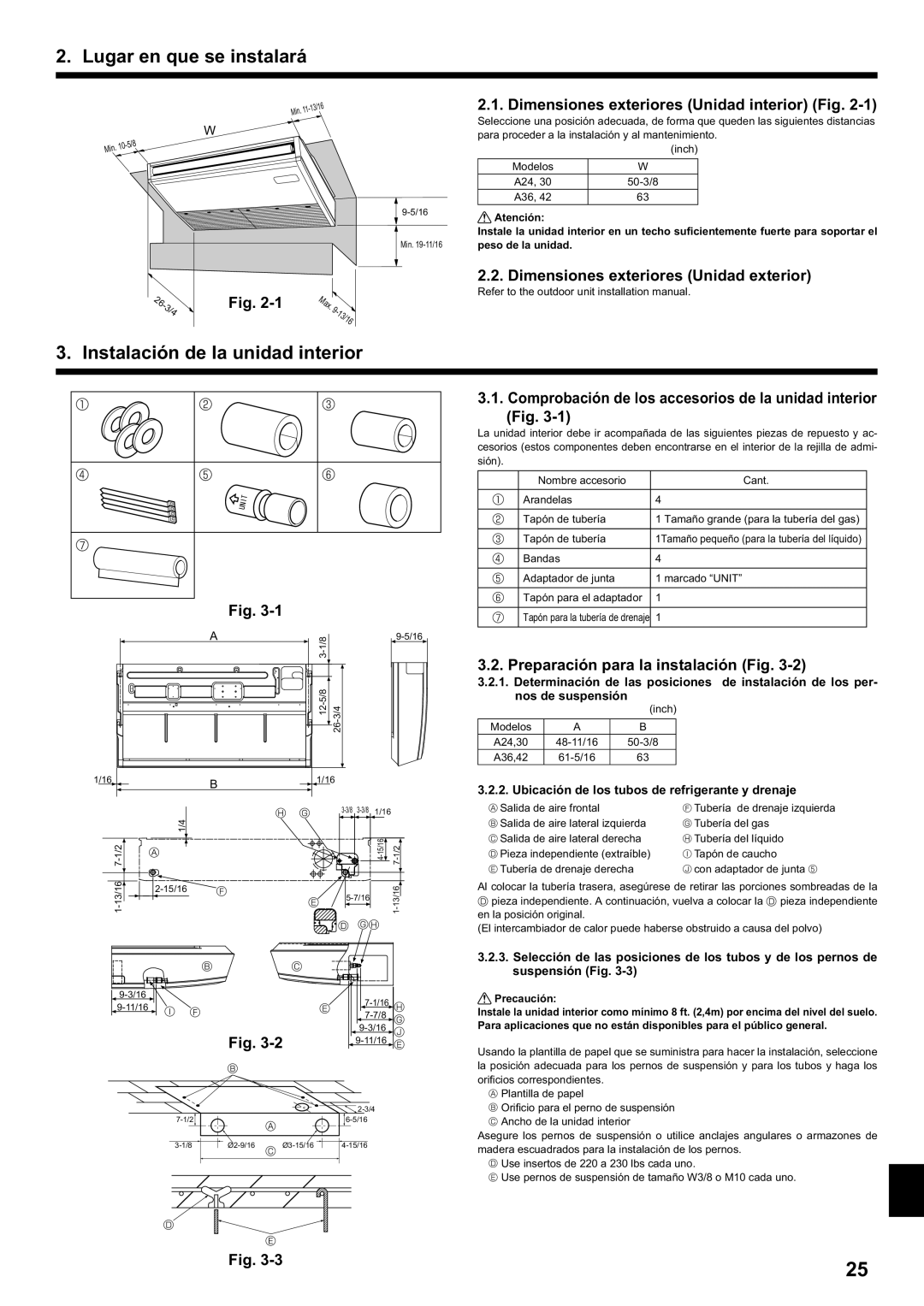 Mitsubishi Electronics PCA-A.KA4 installation manual Lugar en que se instalará, Instalación de la unidad interior 