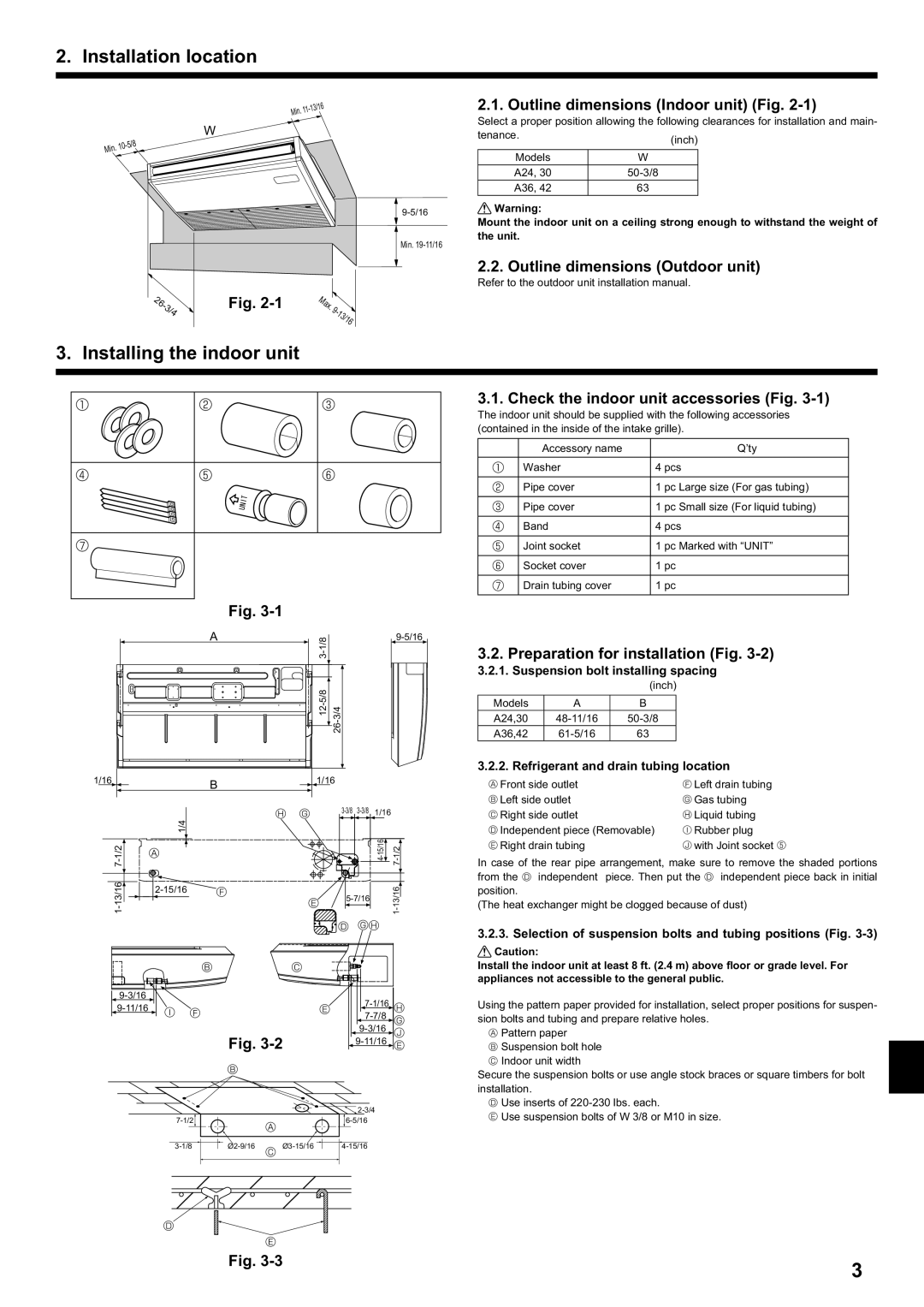 Mitsubishi Electronics PCA-A.KA4 installation manual Installation location, Installing the indoor unit 