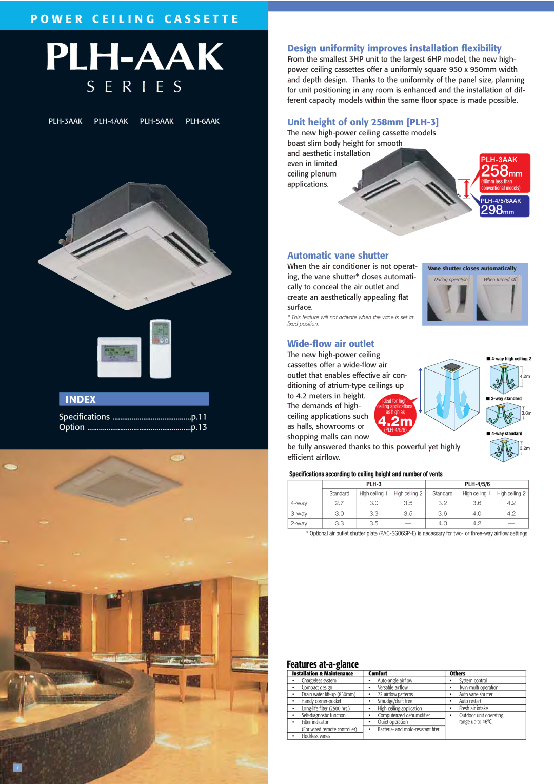 Mitsubishi Electronics PKH-3FAK, R22 Plh-Aak, Design uniformity improves installation flexibility, Automatic vane shutter 