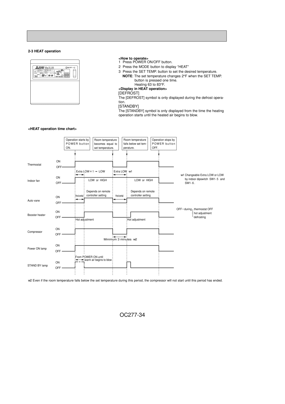 Mitsubishi Electronics PCH30GK, PCH24GK, PCH36GK, PCH42GK OC277-34, Display in Heat operation, Heat operation time chart 