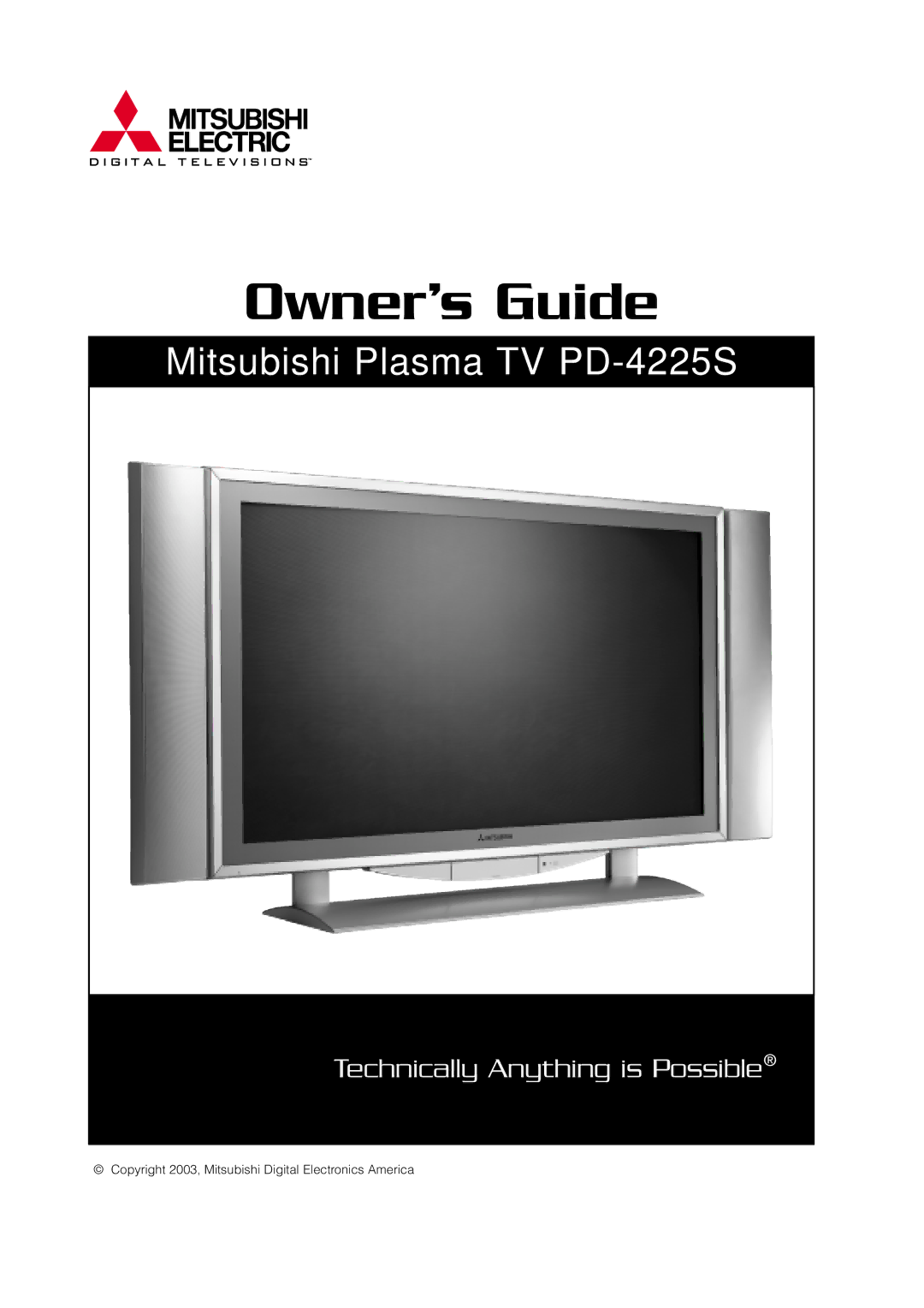 Mitsubishi Electronics PD-4225S manual Owner’s Guide 