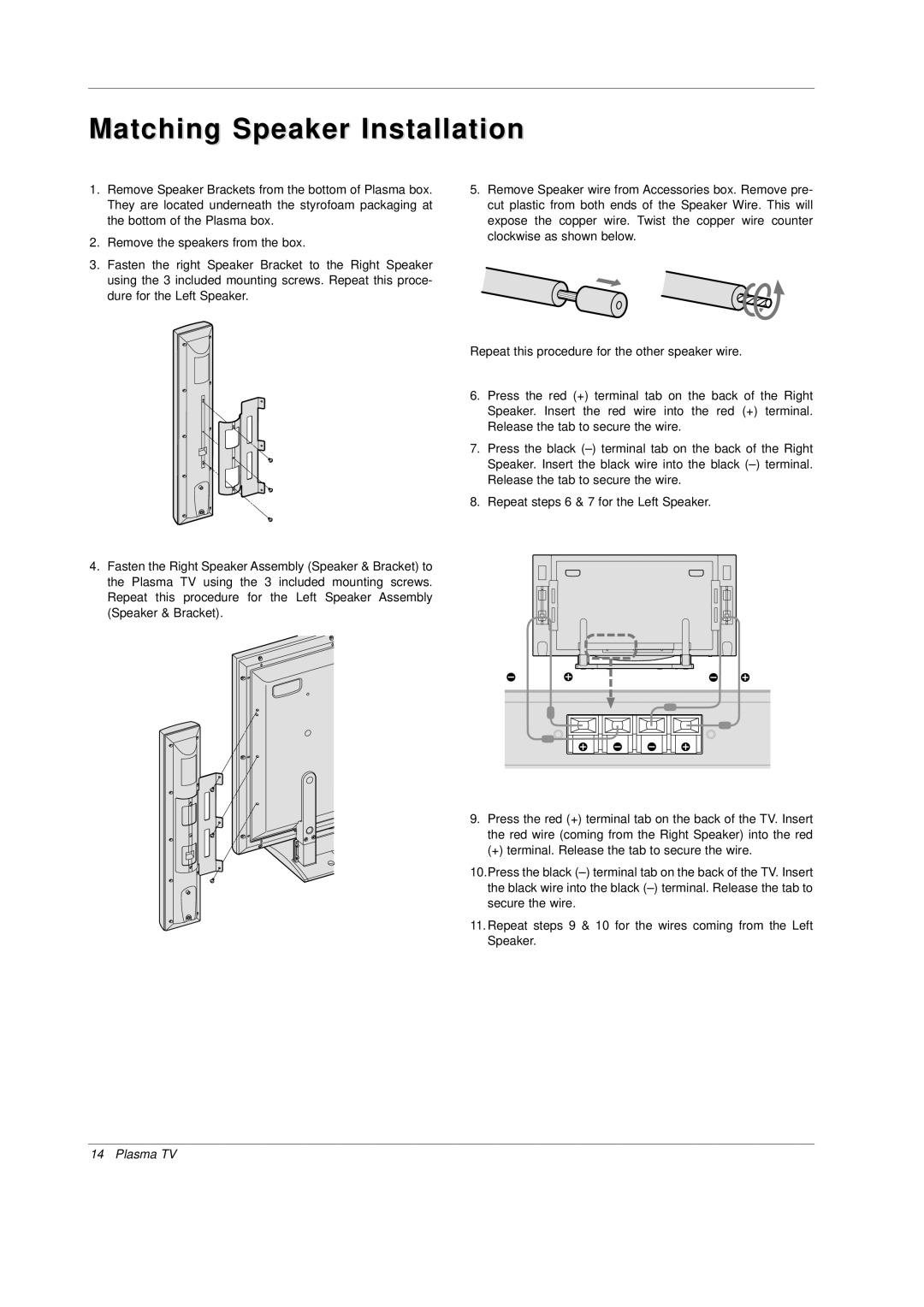 Mitsubishi Electronics PD-4225S manual Matching Speaker Installation 