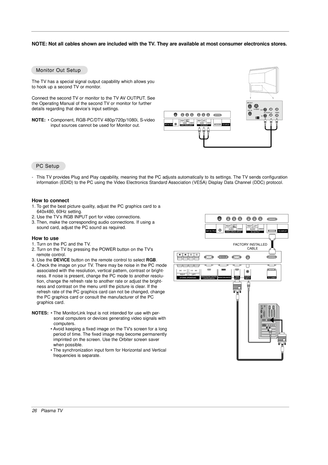 Mitsubishi Electronics PD-4225S manual Monitor Out Setup, PC Setup 