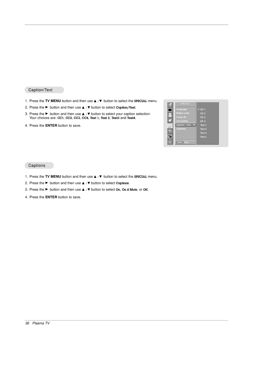 Mitsubishi Electronics PD-4225S manual Caption/Text, Captions 