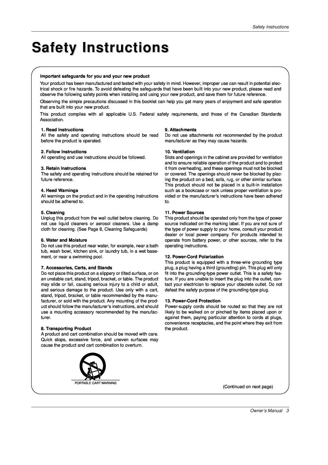 Mitsubishi Electronics PD-4225S Safety Instructions, Important safeguards for you and your new product, Read Instructions 