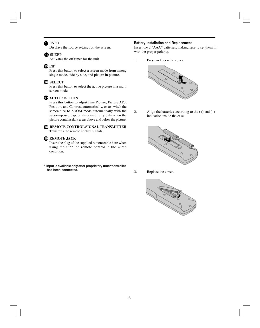 Mitsubishi Electronics PD-5010 manual Battery Installation and Replacement 