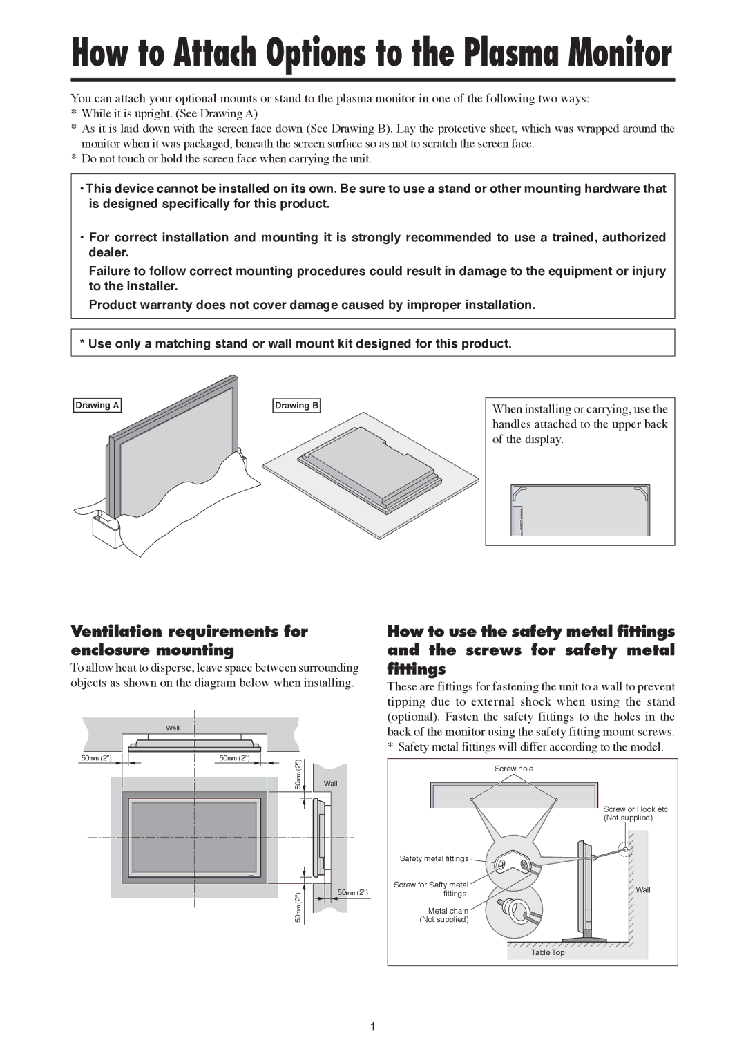 Mitsubishi Electronics PD-5030, PD-6130 manual How to Attach Options to the Plasma Monitor 