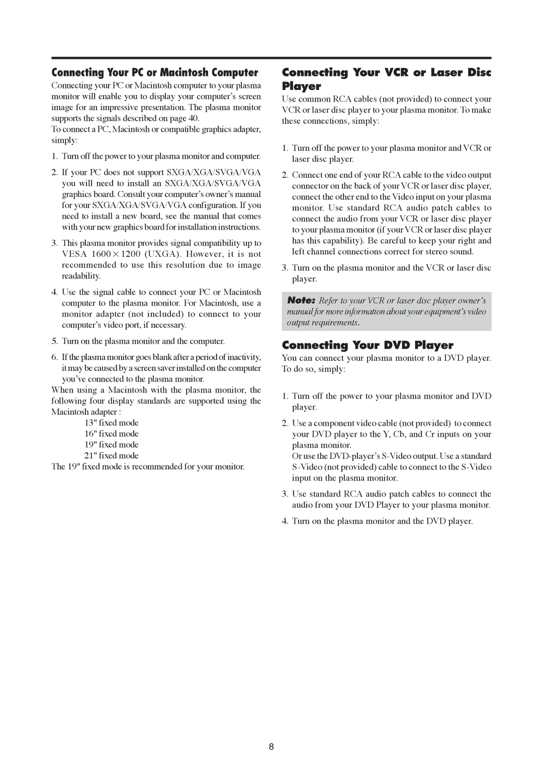 Mitsubishi Electronics PD-6130, PD-5030 manual Connecting Your VCR or Laser Disc Player, Connecting Your DVD Player 