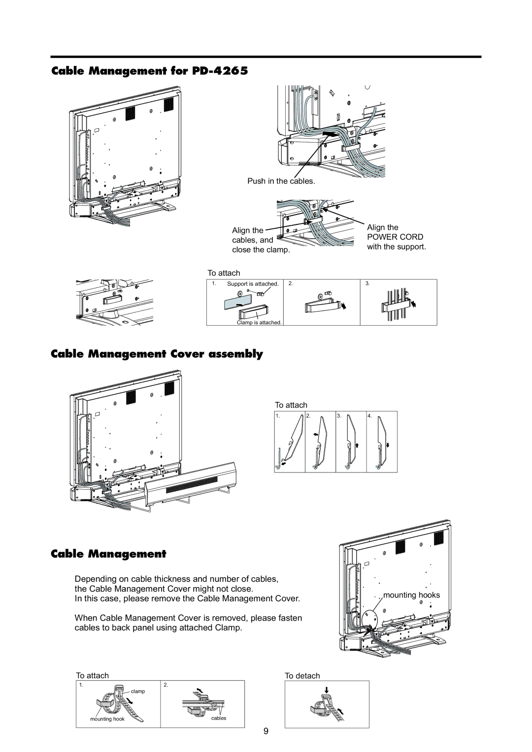 Mitsubishi Electronics PD-5065 manual Cable Management for PD-4265, Cable Management Cover assembly 