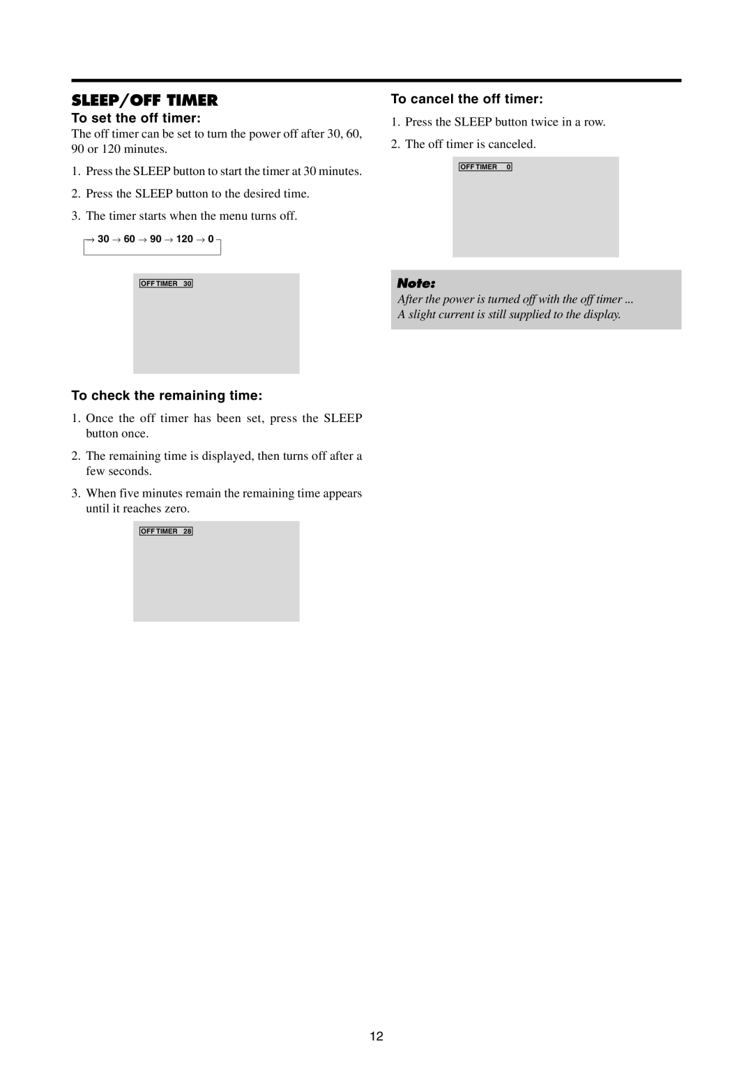 Mitsubishi Electronics PD-4265, PD-5065 manual To set the off timer, To cancel the off timer, To check the remaining time 