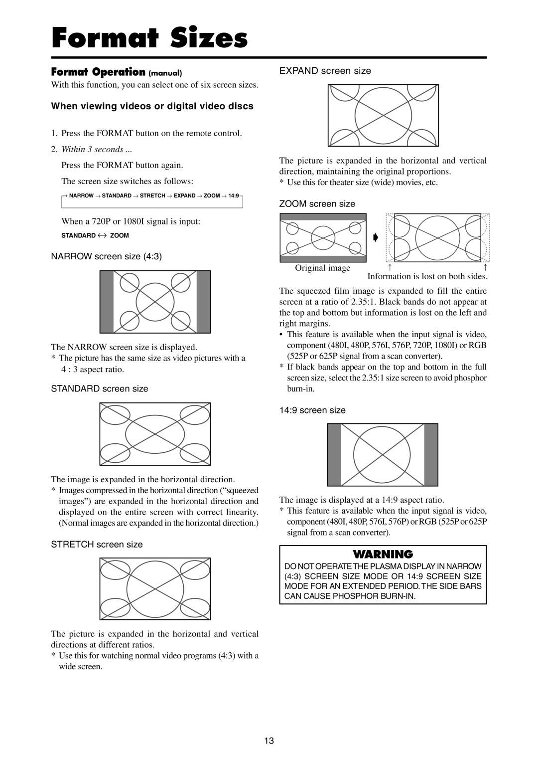 Mitsubishi Electronics PD-5065, PD-4265 manual Format Sizes, When viewing videos or digital video discs 