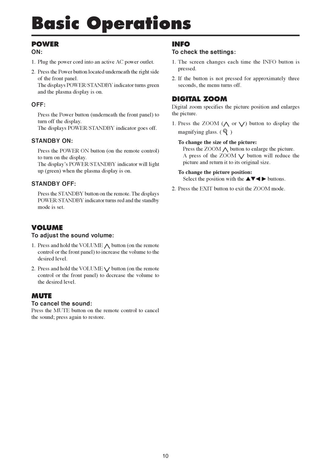 Mitsubishi Electronics PD-5050 Basic Operations, To adjust the sound volume, To cancel the sound, To check the settings 