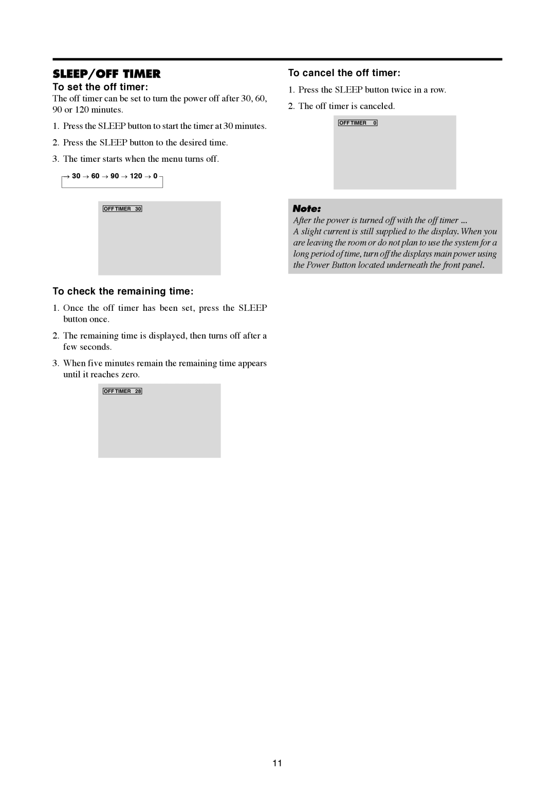 Mitsubishi Electronics PD-6150, PD-5050 manual To set the off timer, To check the remaining time, To cancel the off timer 