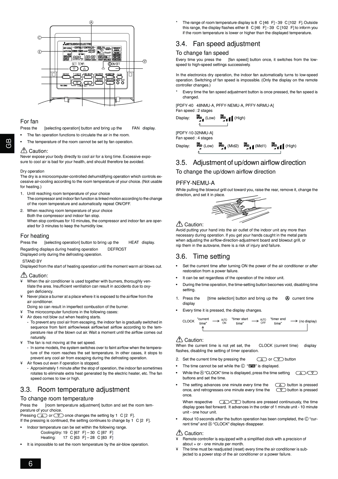 Mitsubishi Electronics PDFY-NMU-A, PFFY-NEMU-A, PFFY-NRMU-A Room temperature adjustment, Fan speed adjustment, Time setting 