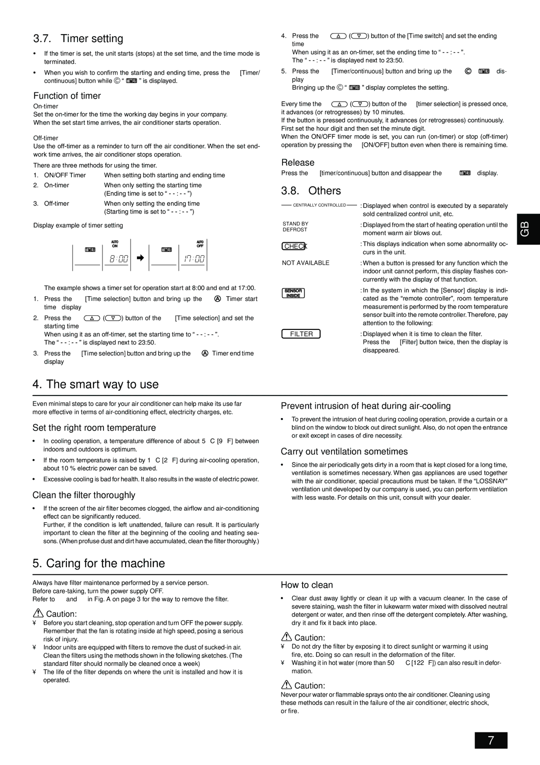 Mitsubishi Electronics PFFY-NEMU-A, PDFY-NMU-A, PFFY-NRMU-A Smart way to use, Caring for the machine, Timer setting, Others 