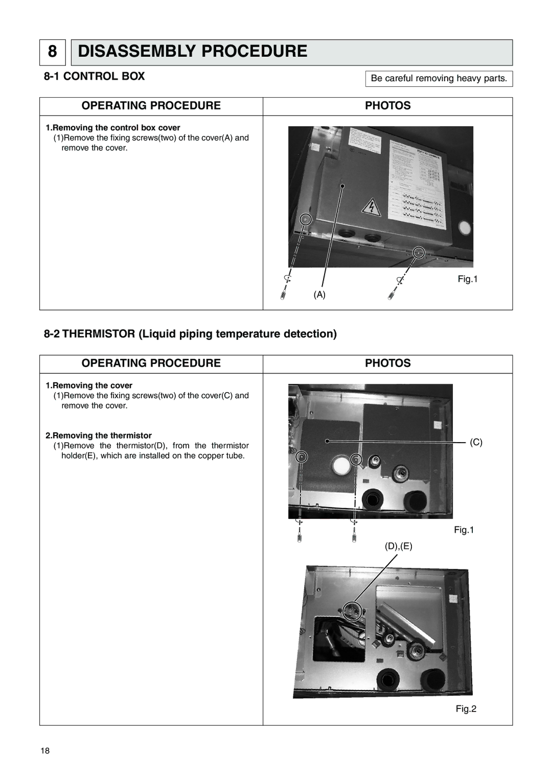 Mitsubishi Electronics PDFY-P12NMU-E Disassembly Procedure, Removing the control box cover, Removing the cover 