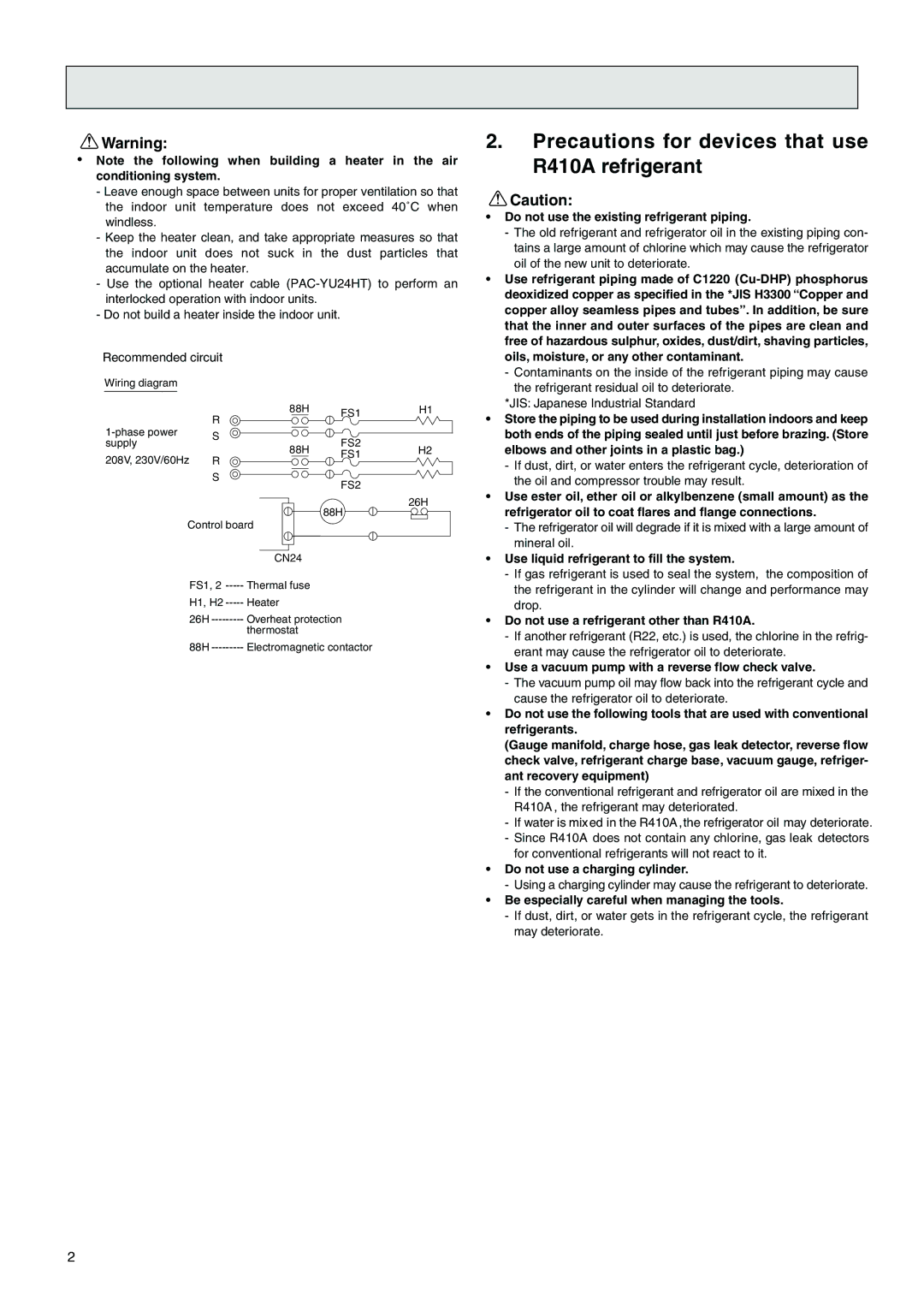 Mitsubishi Electronics PDFY-P24NMU-E, PDFY-P30NMU-E, PDFY-P08NMU-E Precautions for devices that use R410A refrigerant 