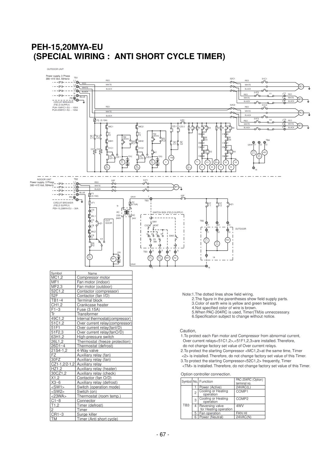 Mitsubishi Electronics PE-20MYC, PE-8MYC PEH-15,20MYA-EU Special Wiring Anti Short Cycle Timer, MC1,2 Compressor motor 