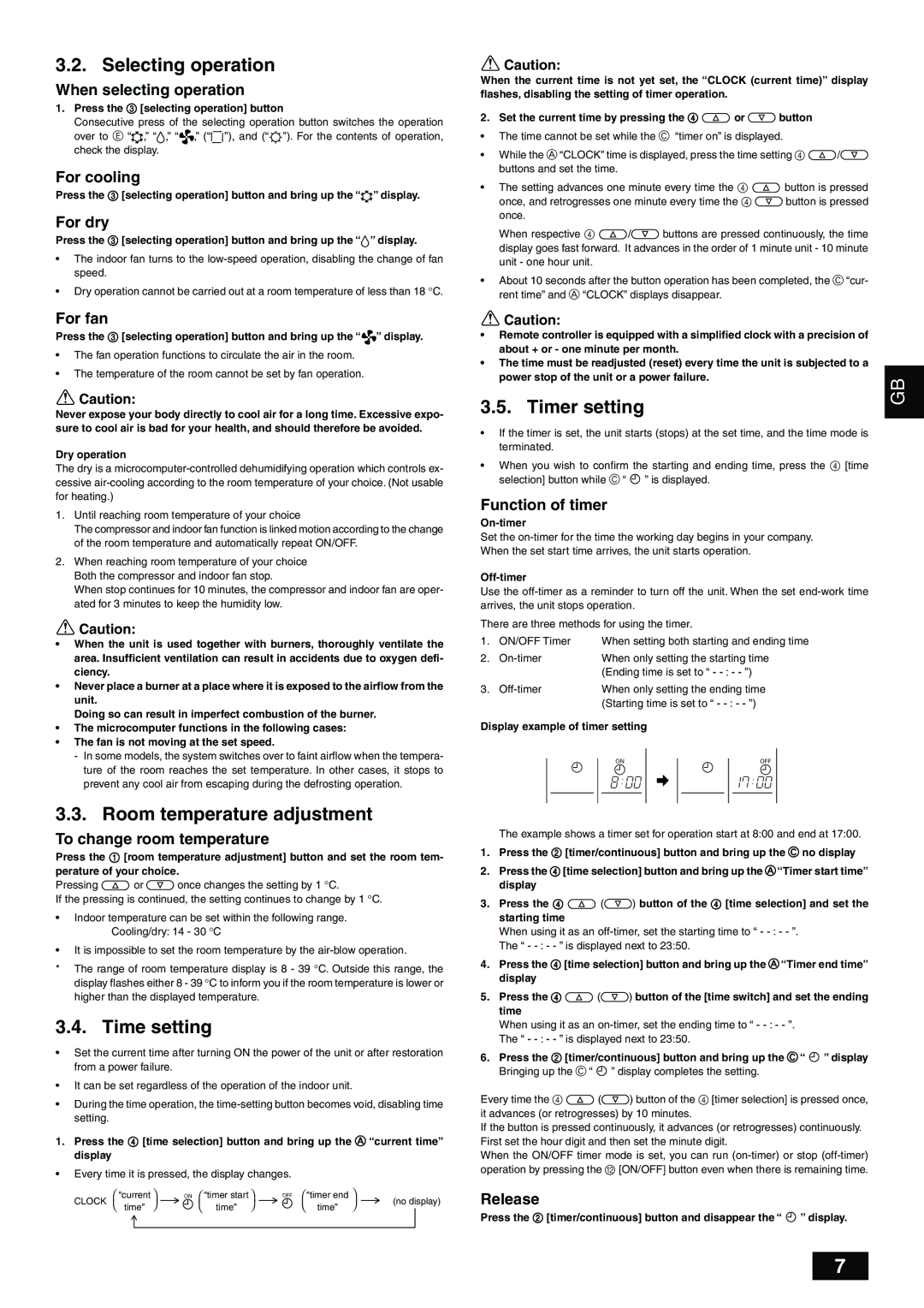 Mitsubishi Electronics PFD-P250500VM-A Selecting operation, Room temperature adjustment, Time setting, Timer setting 