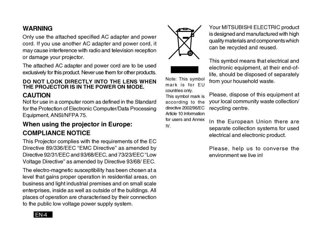 Mitsubishi Electronics PK10 user manual Compliance Notice, EN-4 