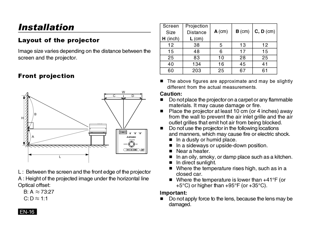 Mitsubishi Electronics PK20 user manual Installation, EN-16 