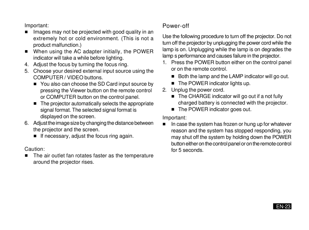 Mitsubishi Electronics PK20 user manual Power-off, EN-23 