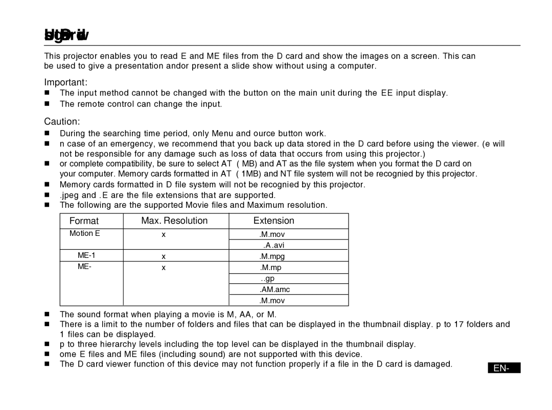 Mitsubishi Electronics PK20 user manual Using the SD card viewer, Format Max. Resolution Extension 