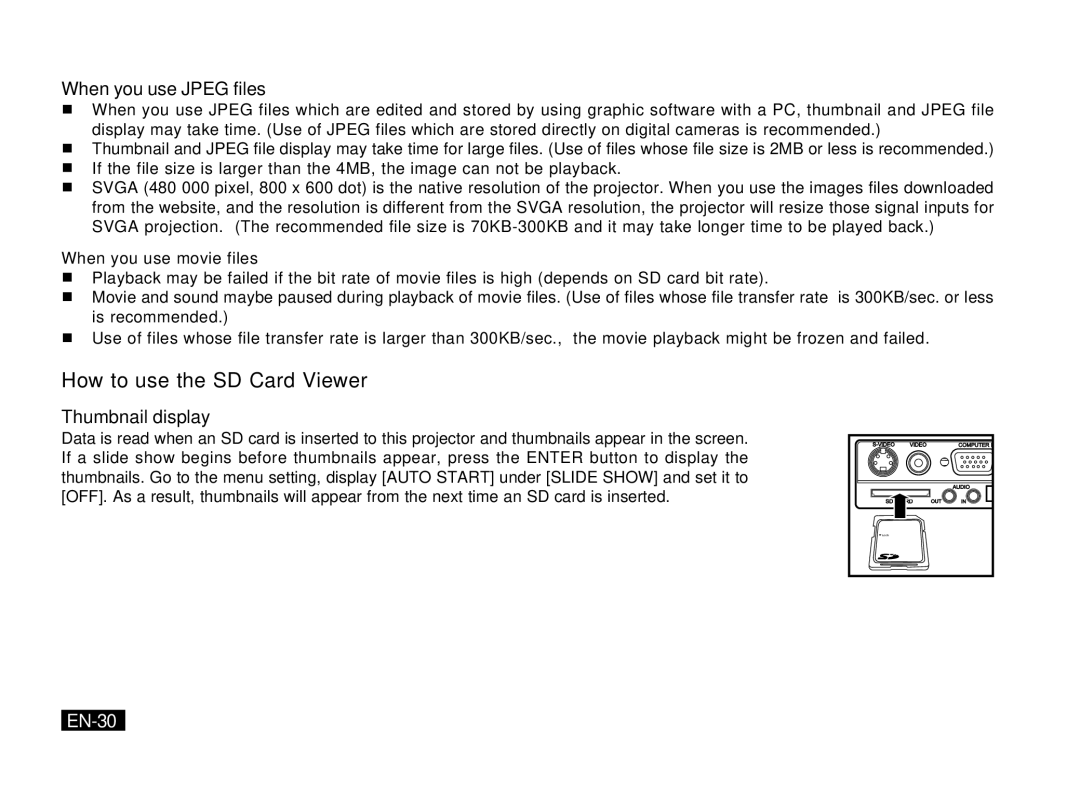 Mitsubishi Electronics PK20 user manual How to use the SD Card Viewer, Thumbnail display, EN-30 