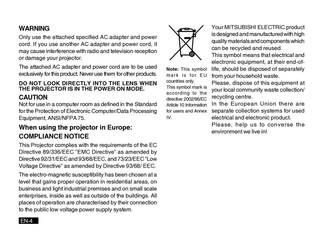 Mitsubishi Electronics PK20 user manual Compliance Notice, EN-4 