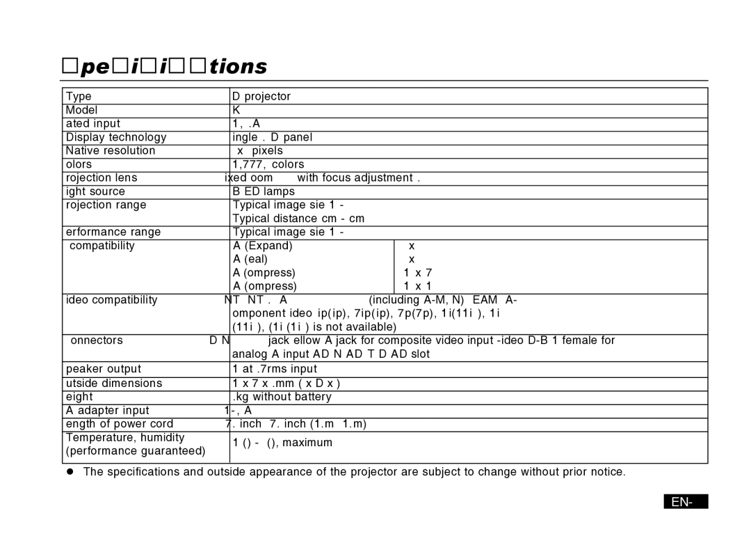 Mitsubishi Electronics PK20 user manual Specifications, EN-43 