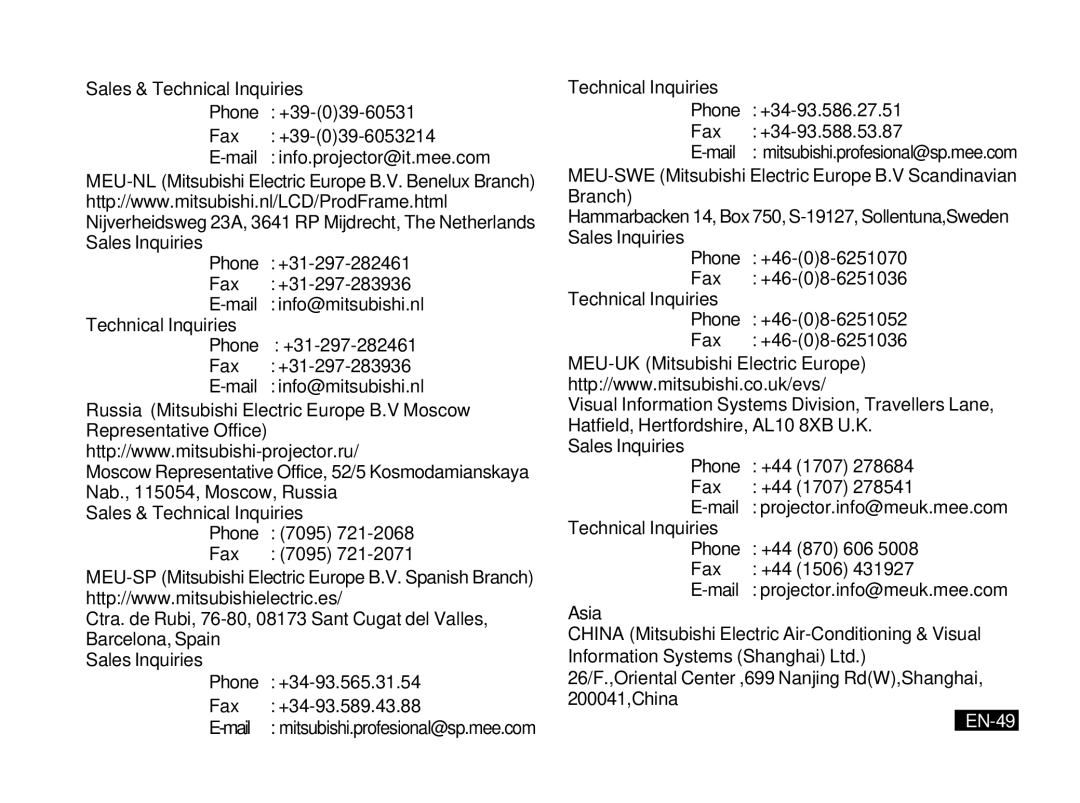 Mitsubishi Electronics PK20 user manual Asia, EN-49 