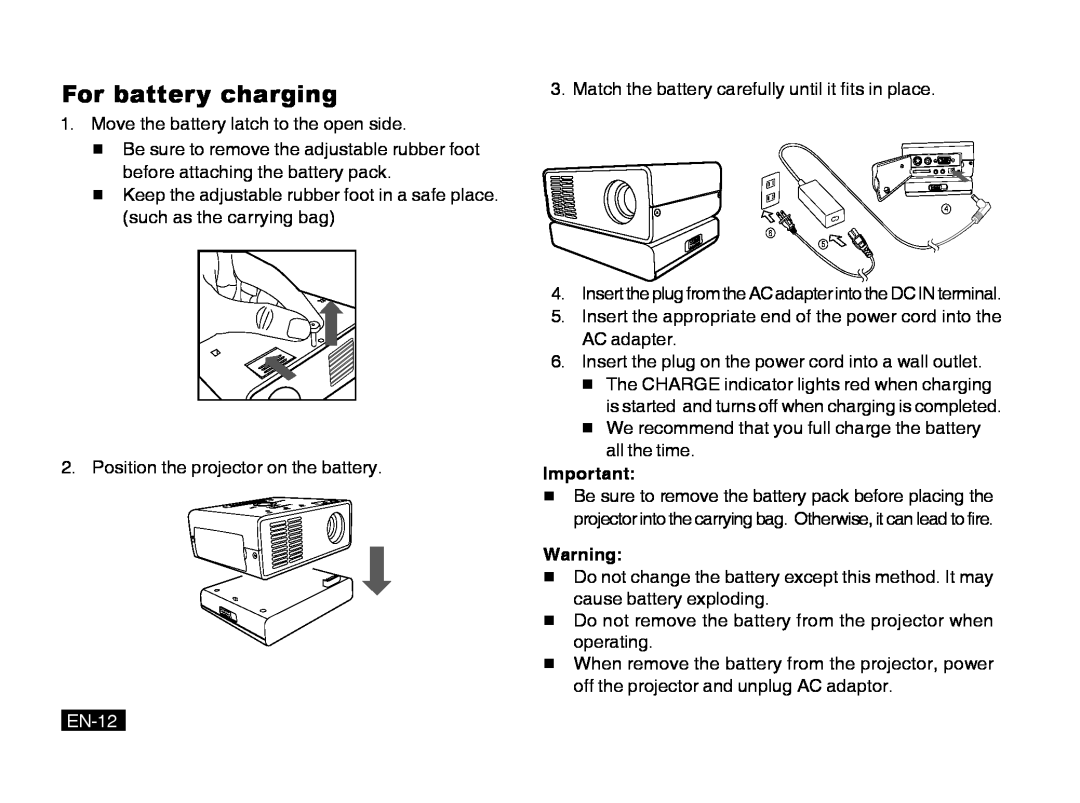 Mitsubishi Electronics PK20 user manual For battery charging, EN-12 
