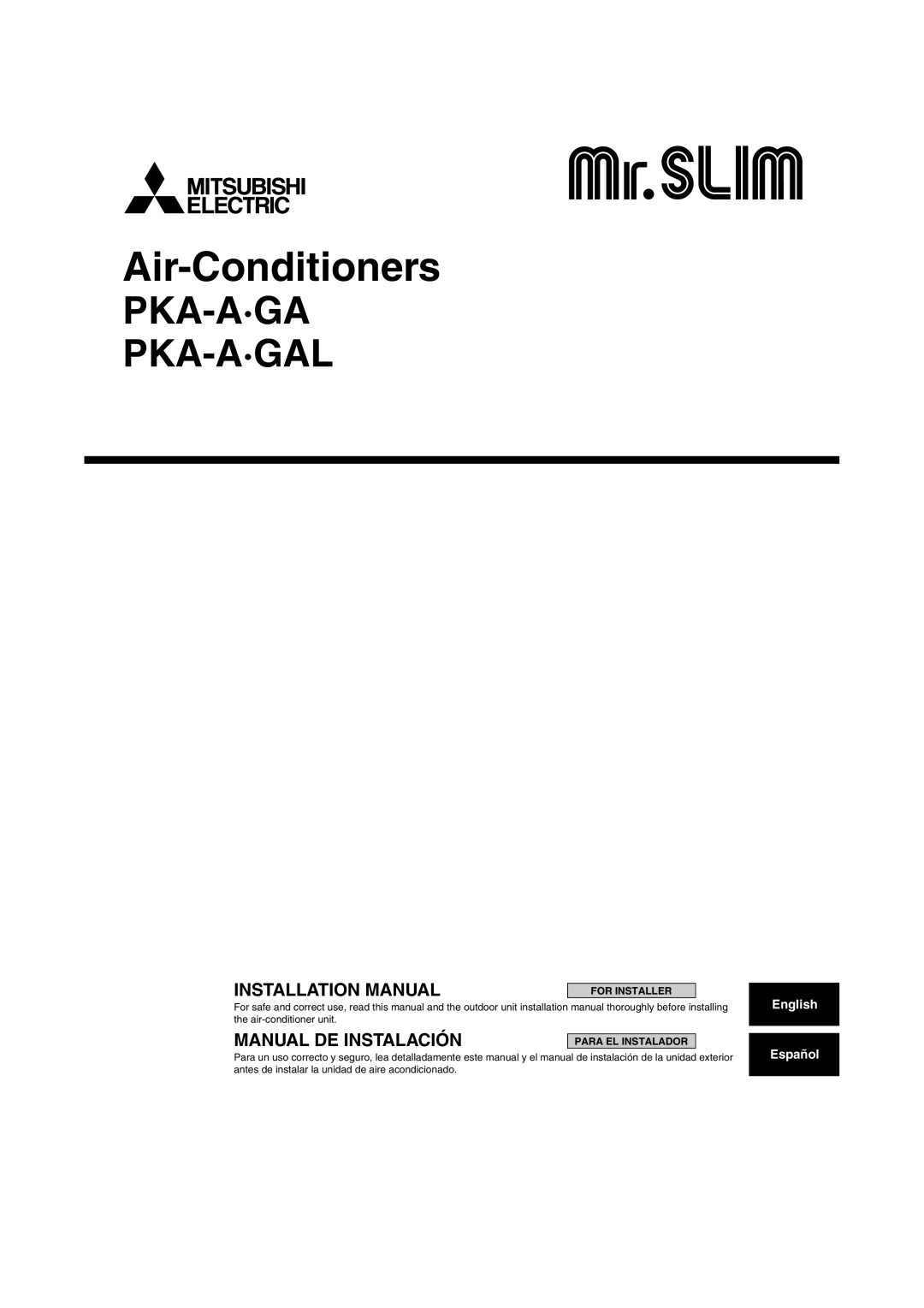 Mitsubishi Electronics PKA-A-GA installation manual Air-Conditioners 