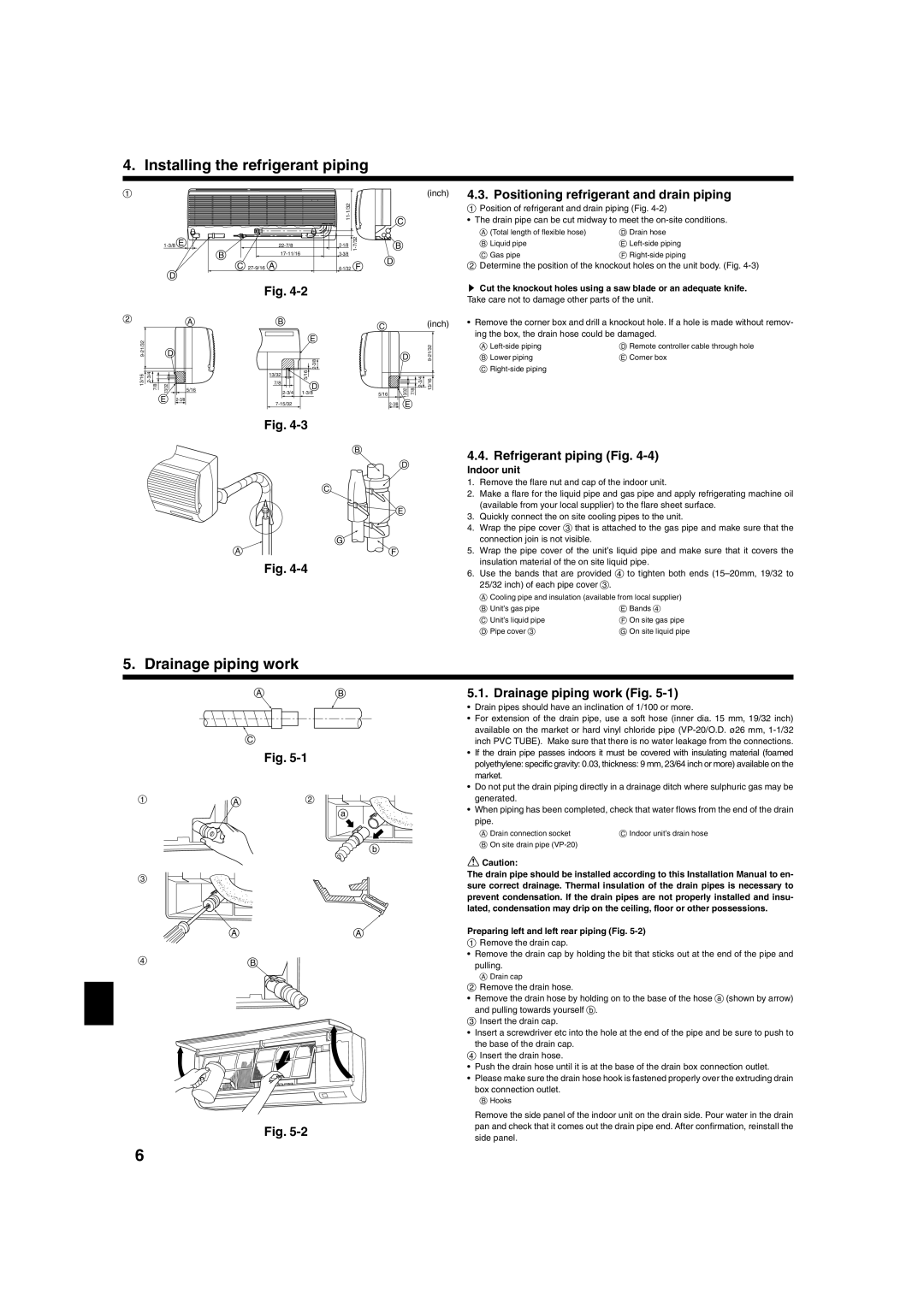 Mitsubishi Electronics PKA-A-GA Drainage piping work, Positioning refrigerant and drain piping, Refrigerant piping Fig 