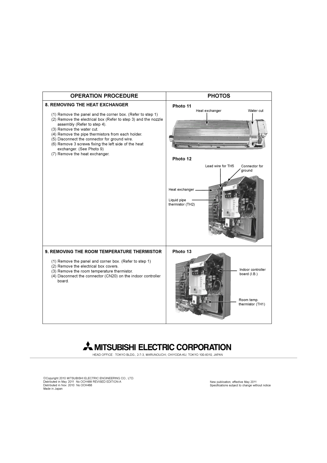 Mitsubishi Electronics PKA-A30KA4.TH, PKA-A36KA4.TH, PKA-A24KA4.TH service manual Remove the room temperature thermistor 