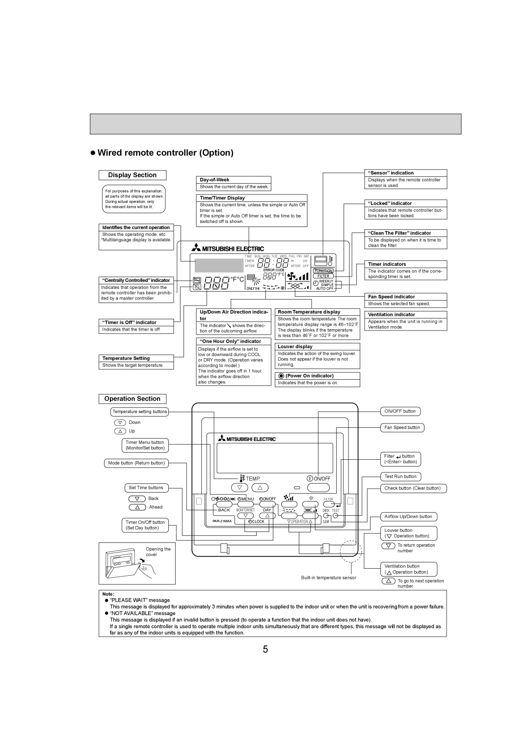 Mitsubishi Electronics PKA-A30KA4.TH, PKA-A36KA4.TH, PKA-A24KA4.TH service manual Display Section, Operation Section 