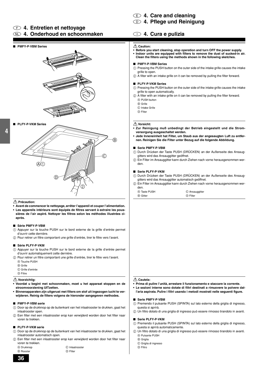 Mitsubishi Electronics PKFY-PVAM-A operation manual Série PLFY-P·VKM, PMFY-P·VBM serie, PLFY-P·VKM serie, Serie PMFY-P·VBM 