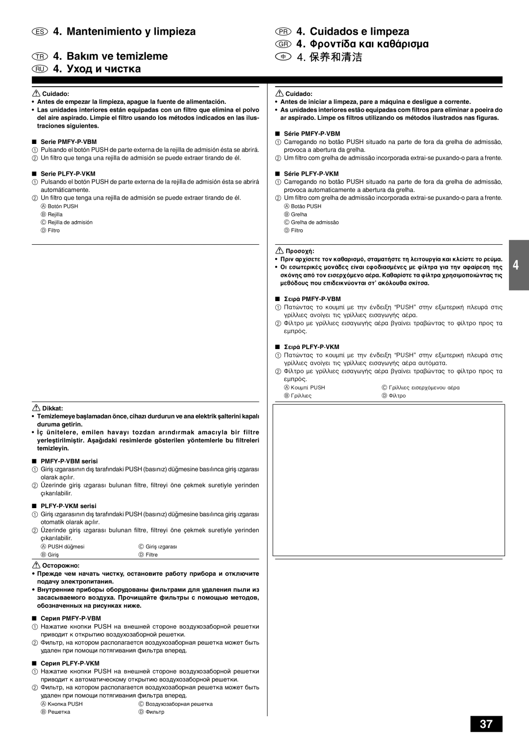 Mitsubishi Electronics PKFY-PVAM-A operation manual PLFY-P·VKM serisi, Серия PLFY-P·VKM 