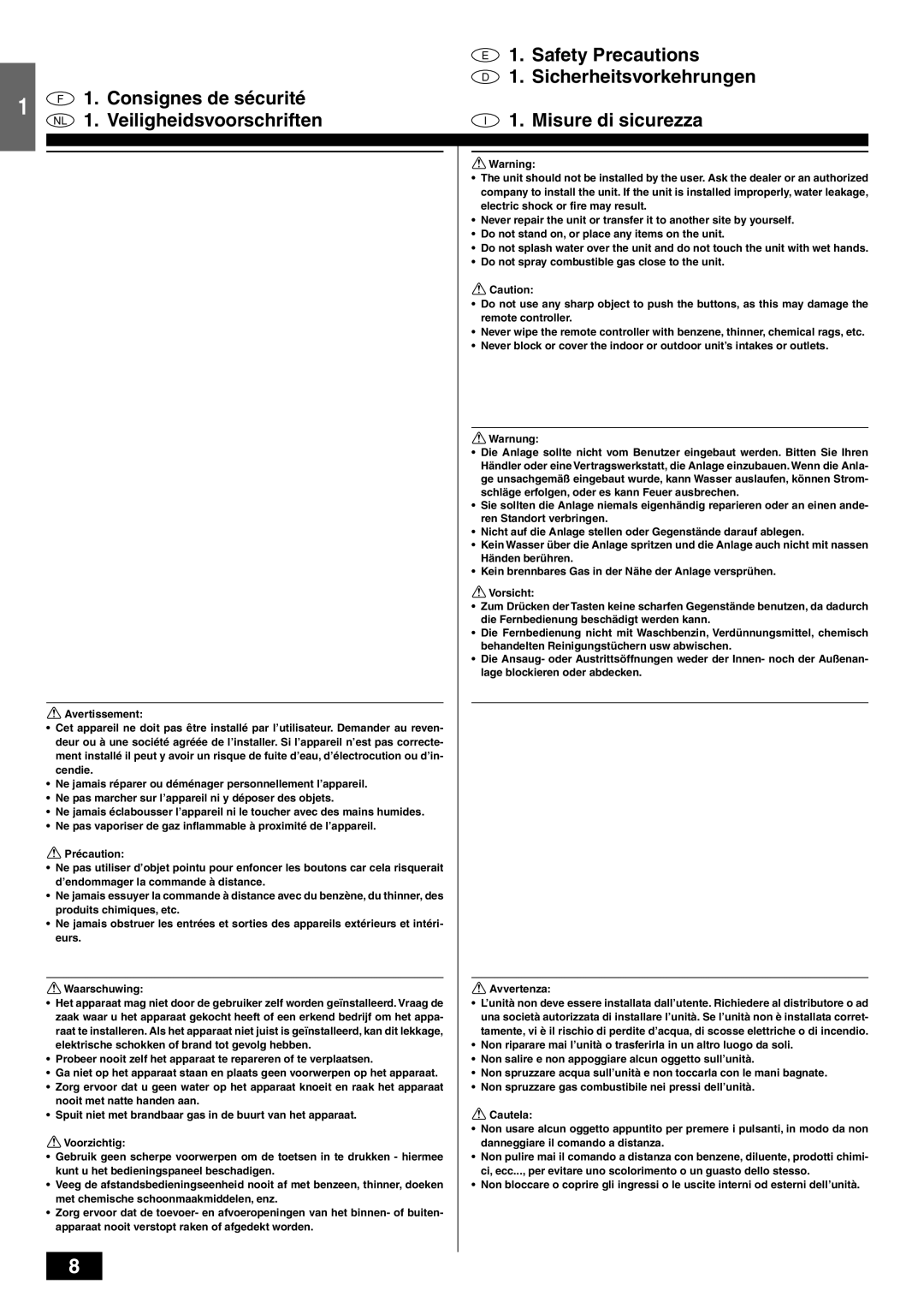 Mitsubishi Electronics PKFY-PVAM-A operation manual Safety Precautions 