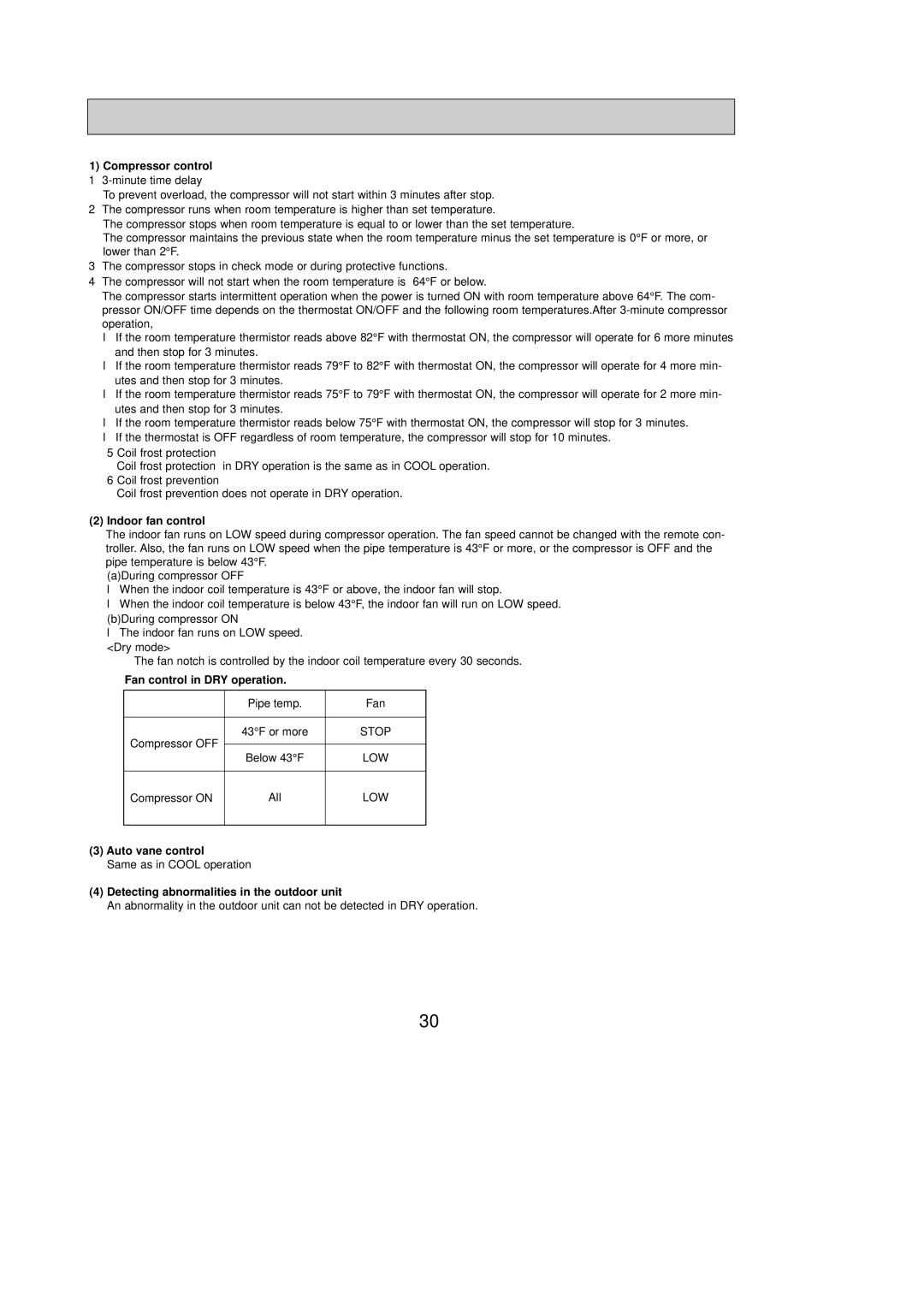 Mitsubishi Electronics PKH30FL, PKH36FL, PKH24FL, PKH18FL service manual Compressor control, Fan control in DRY operation 