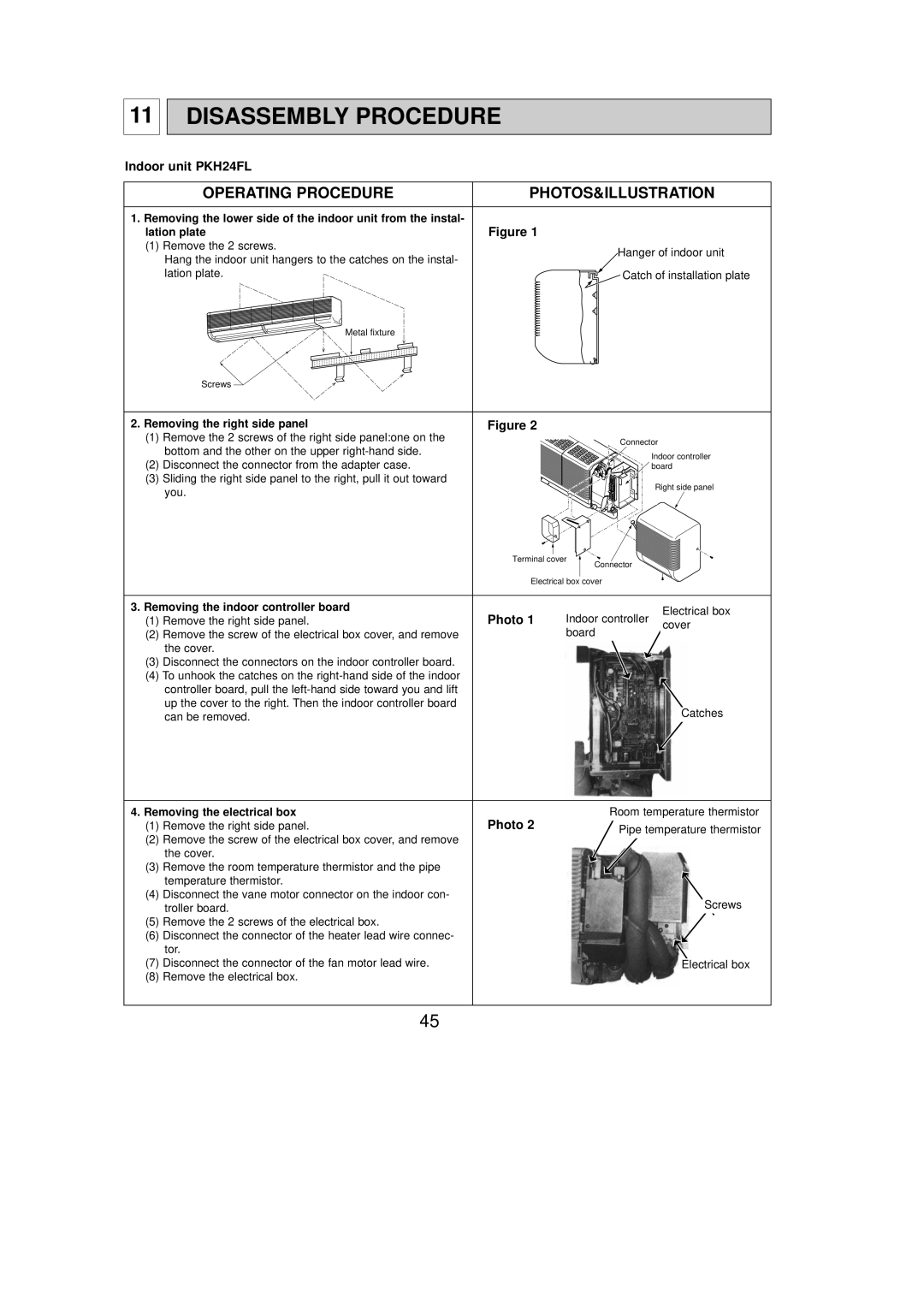 Mitsubishi Electronics Disassembly Procedure, Operating Procedure PHOTOS&ILLUSTRATION, Indoor unit PKH24FL, Photo 