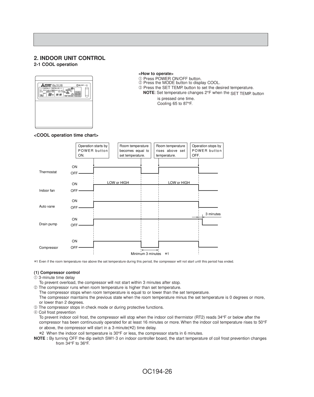 Mitsubishi Electronics PL30FK21, PL42FK21, PL36FK31 OC194-26, Indoor Unit Control, How to operate, Compressor control 