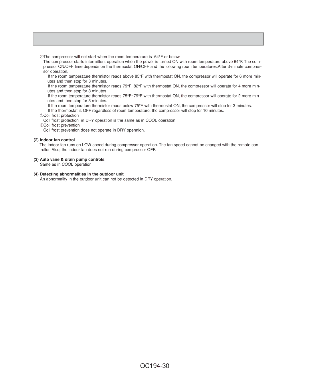 Mitsubishi Electronics PL42FK21, PL36FK31, PL30FK21, PL18FK21, PL12FK1, PL24FK21 specifications OC194-30, Indoor fan control 