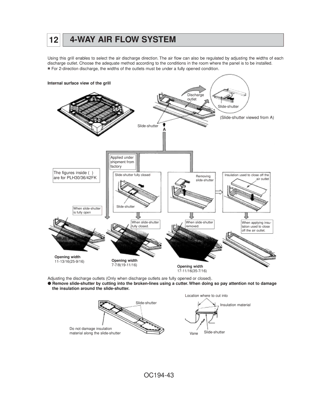 Mitsubishi Electronics PL36FK31, PL42FK21, PL30FK21 12 4-WAY AIR Flow System, OC194-43, Internal surface view of the grill 