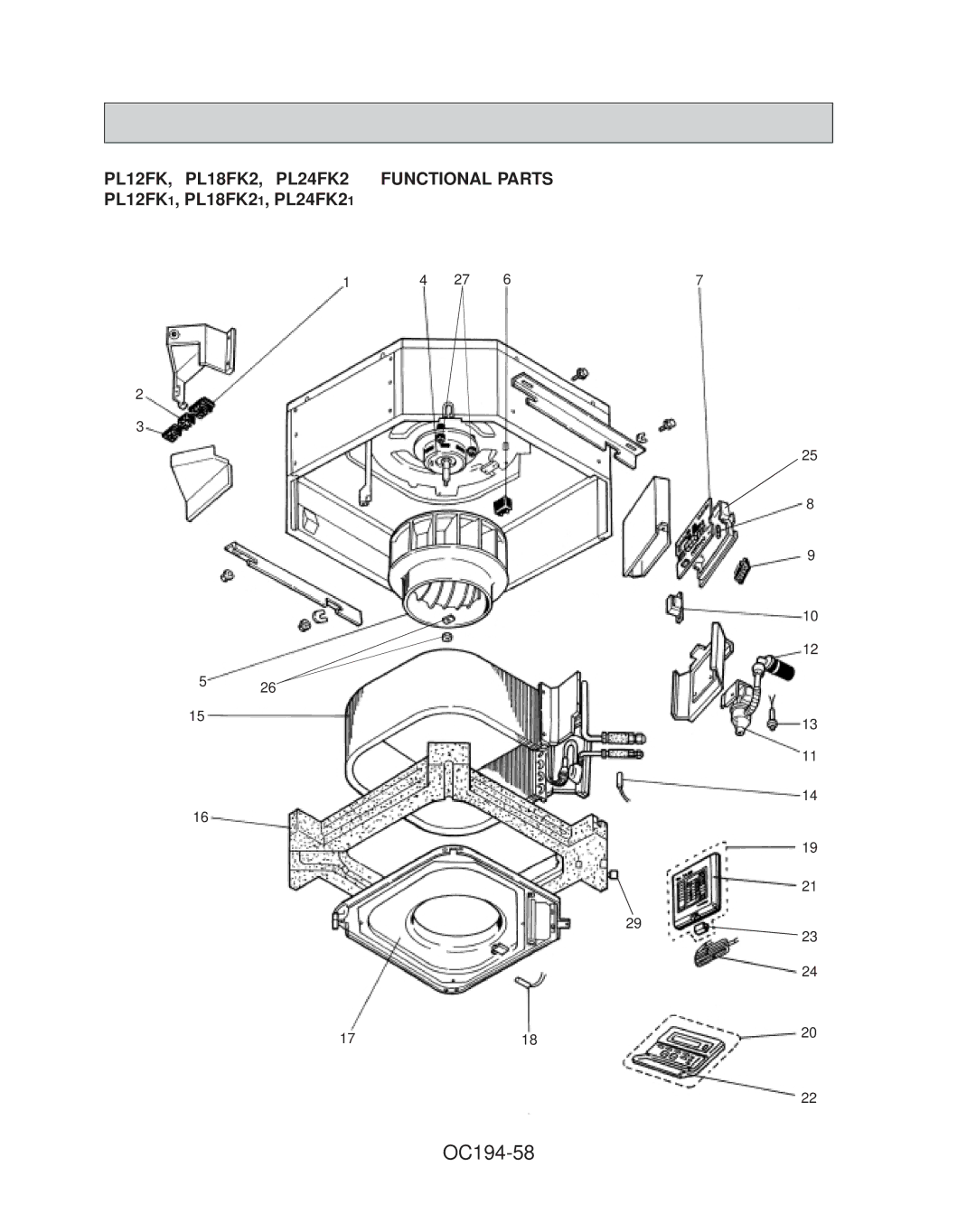 Mitsubishi Electronics PL12FK1, PL42FK21, PL36FK31, PL30FK21, PL18FK21 OC194-58, PL12FK, PL18FK2, PL24FK2 Functional Parts 