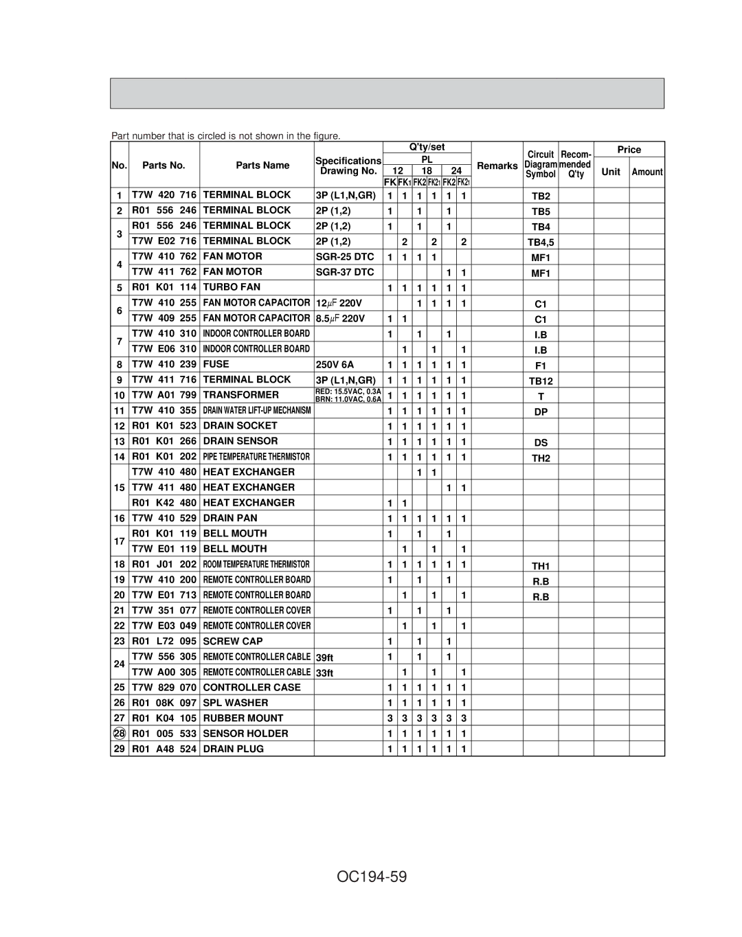 Mitsubishi Electronics PL24FK21, PL42FK21, PL36FK31, PL30FK21, PL18FK21, PL12FK1 specifications OC194-59 