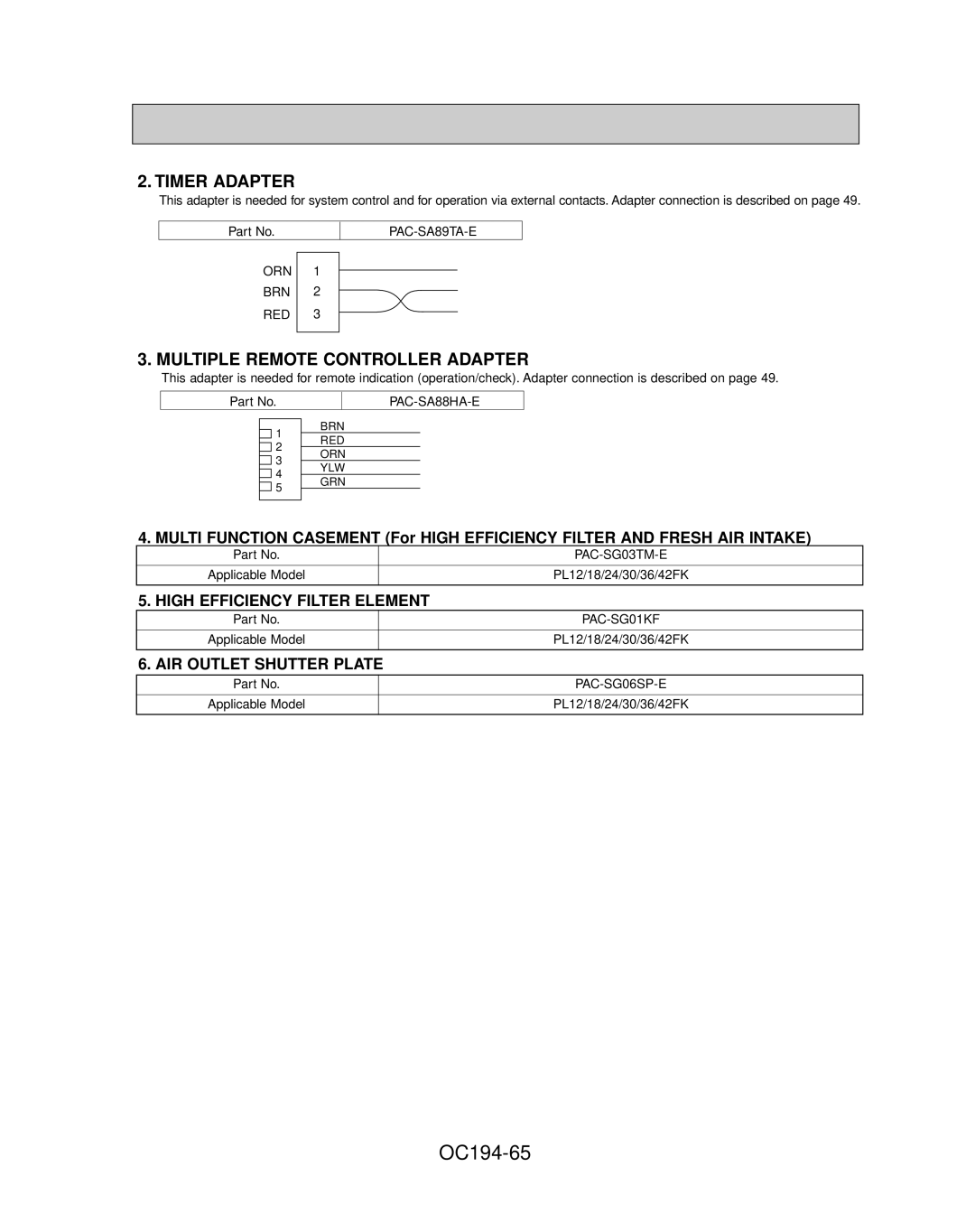 Mitsubishi Electronics PL24FK21 OC194-65, Timer Adapter, Multiple Remote Controller Adapter, PAC-SA89TA-E ORN BRN RED 