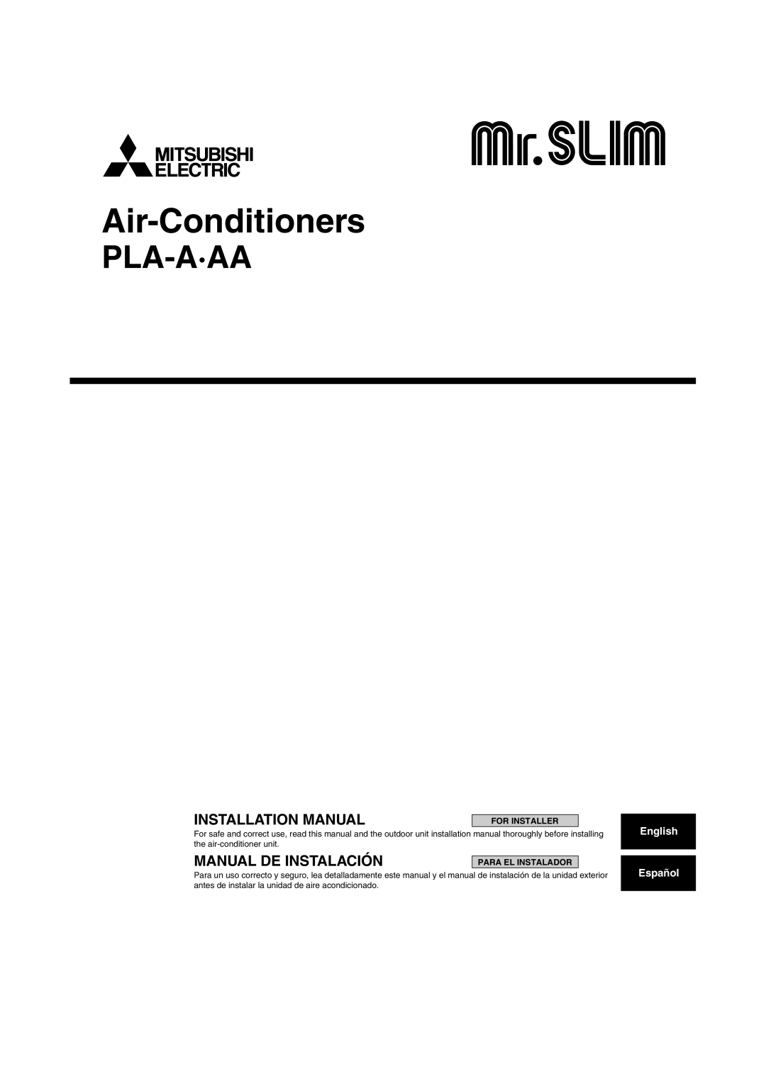 Mitsubishi Electronics PLA-A-AA installation manual Air-Conditioners 